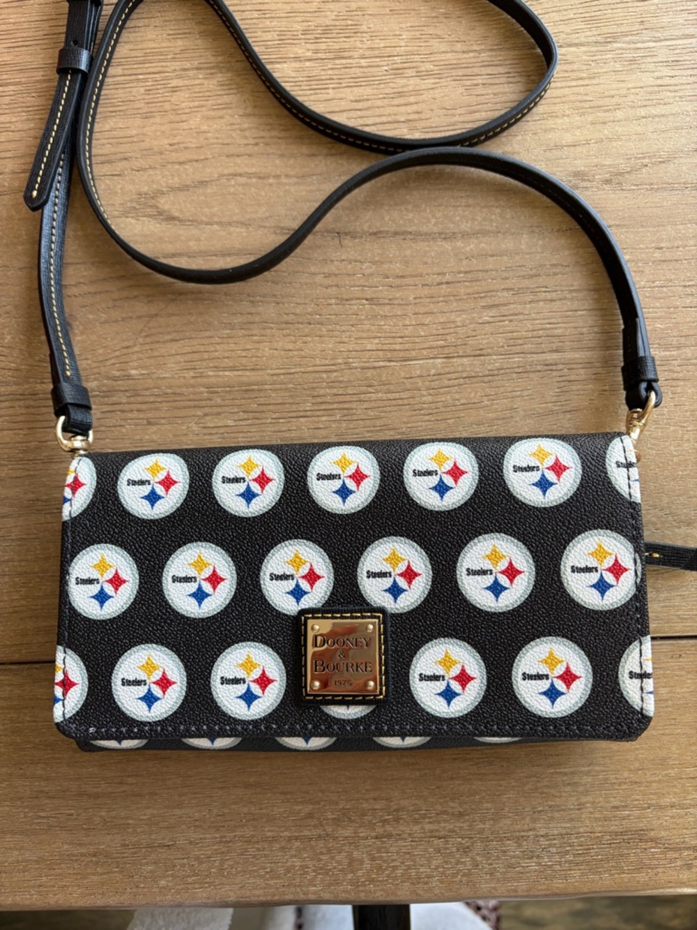 Dooney & Bourke Black Crossbody Wallet with Team Logo Print